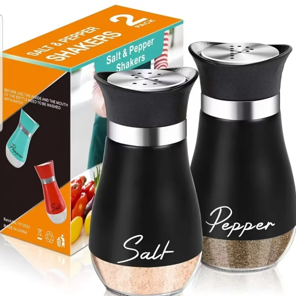 Black Salt and Pepper Set - Sleek Kitchen Seasoning Shakers
